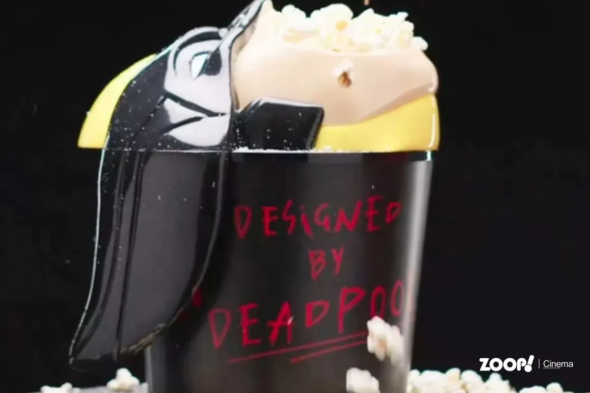 O balde de pipoca do filme Deadpool e Wolverine.