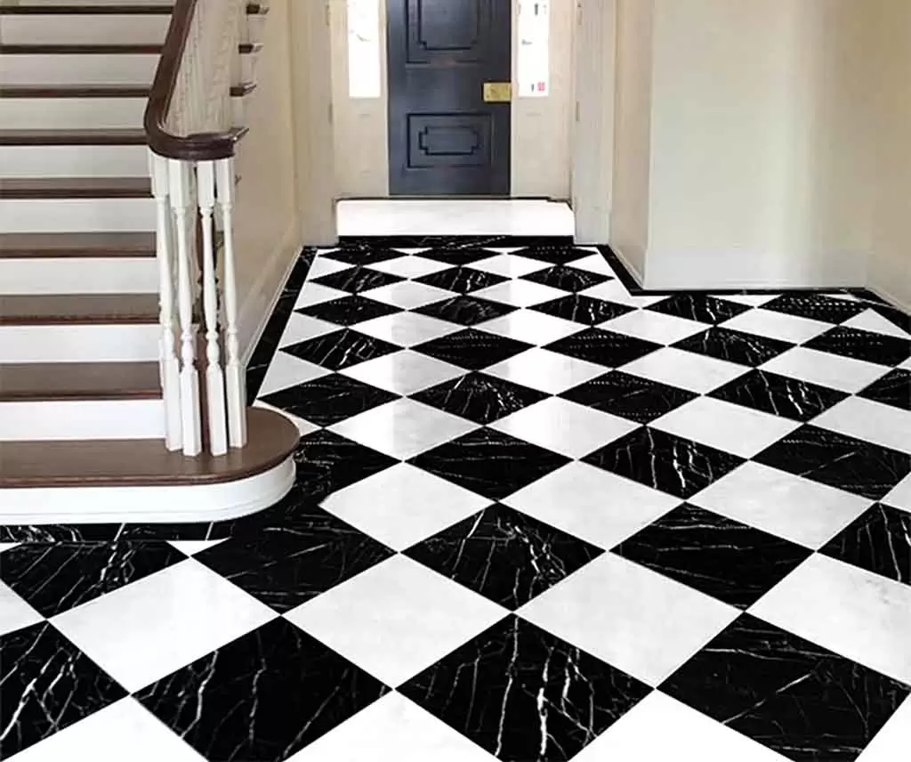 Uma imponente piso xadrez, de mármore ilustra nossa artigo sobre: Como manter o brilho em pisos de mármore