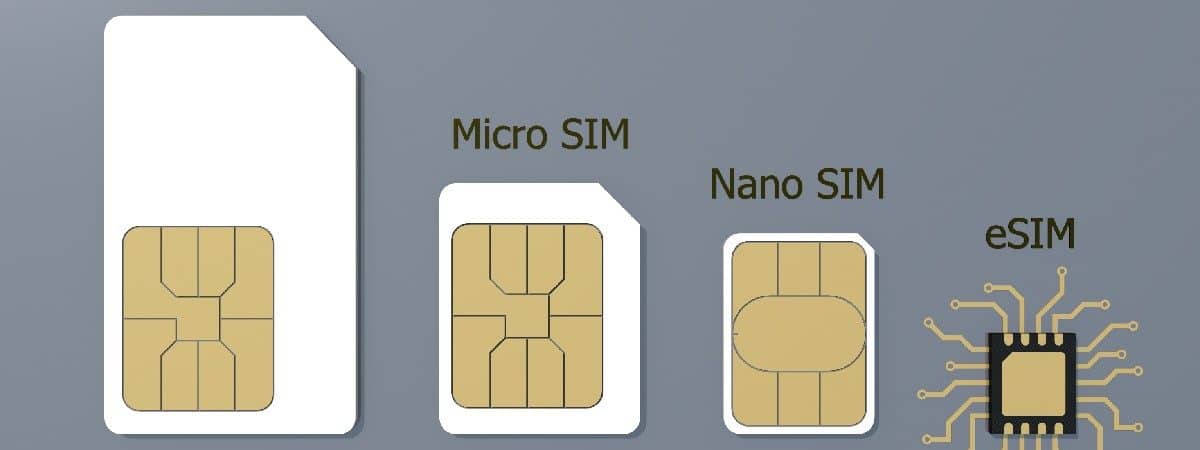 Representação do eSIM da Apple que equipa o iPhone 14 em comparação com outros modelos de SIM Card.