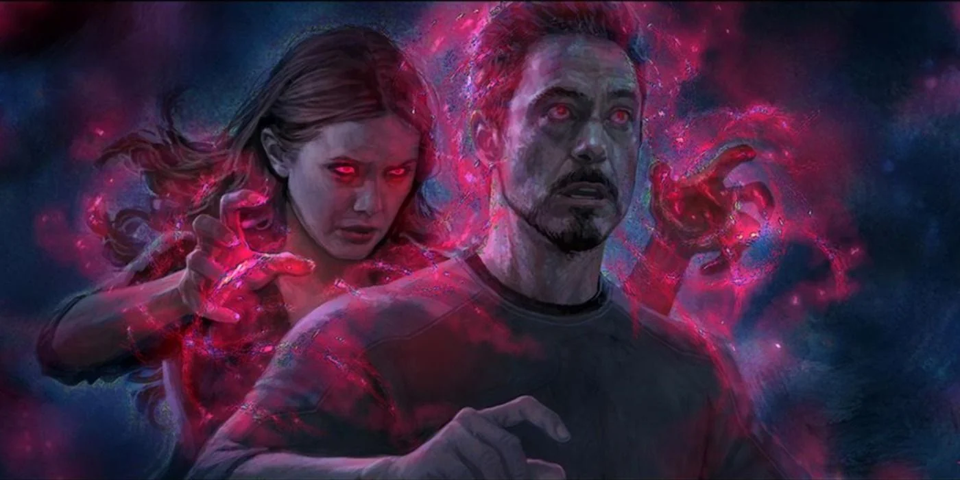 A feiticeira escarlate, Wanda, controla a mente de Tony Stark na série WandaVision.