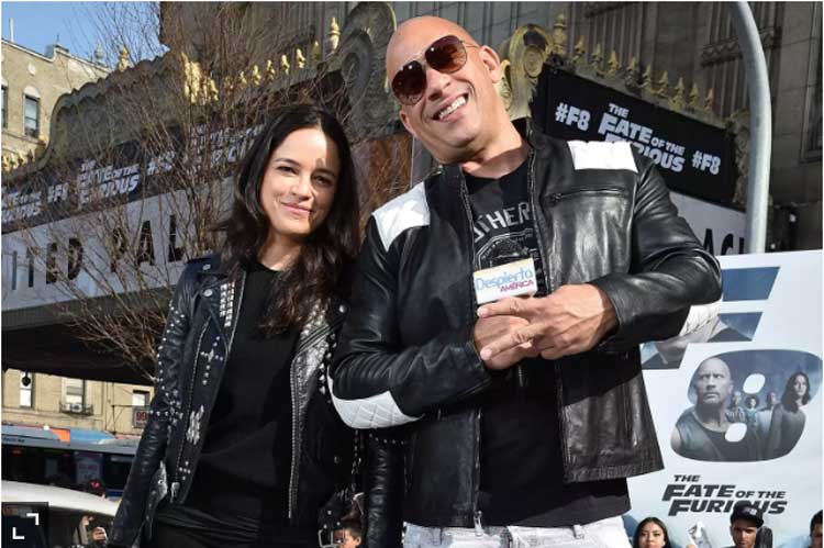 Michele Rodrigues e Vin Diesel no set de Veloses e Furiosos