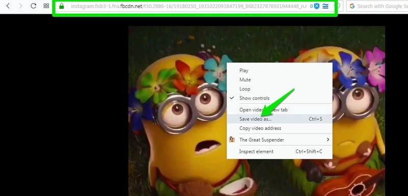baixar vídeos do Instagram  com VideoProc - Usando o inspetor de código fonte - inserir link no navegador