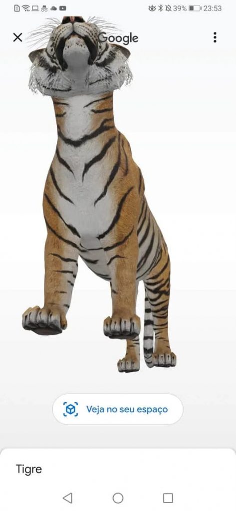Realidade aumentada do Google projeta tigre de bengala no mundo real