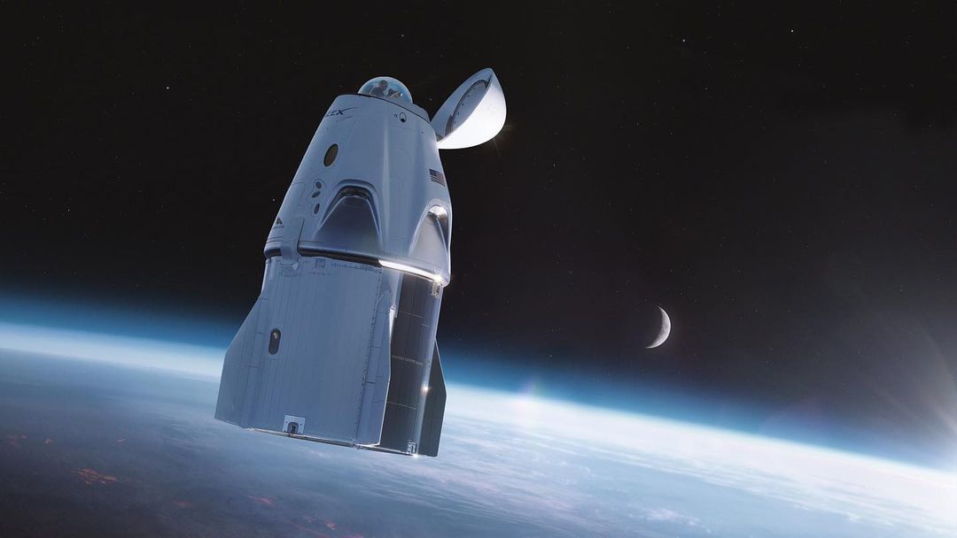 Cápsula Spacex orbitando a Terra - Ilustração