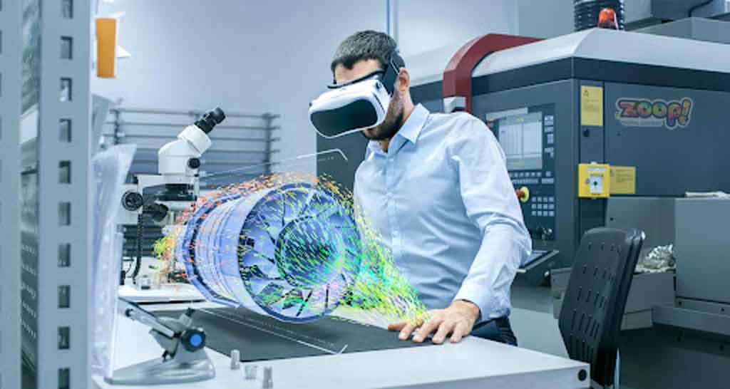 Profissões futuro - homem usando óculos 3d no laboratório