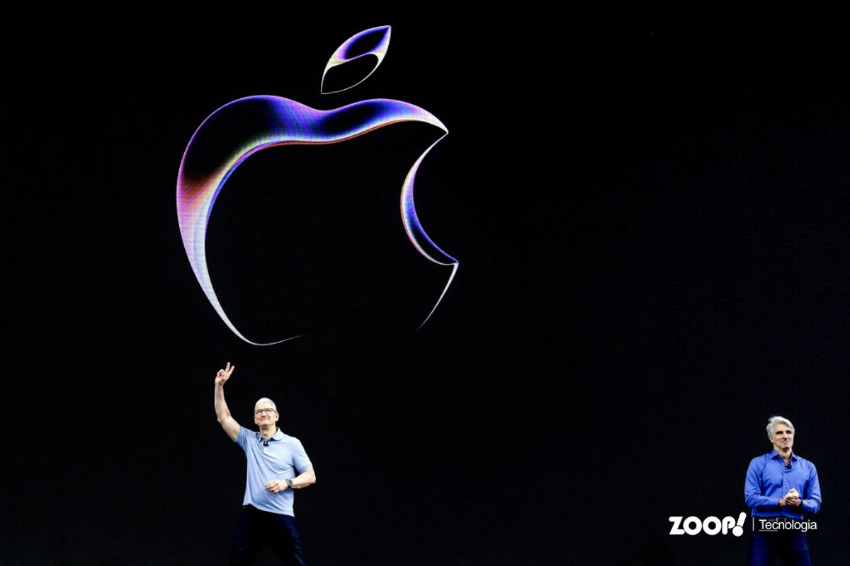 O CEO Tim Cook anunciando a inteligência artificial da Apple.